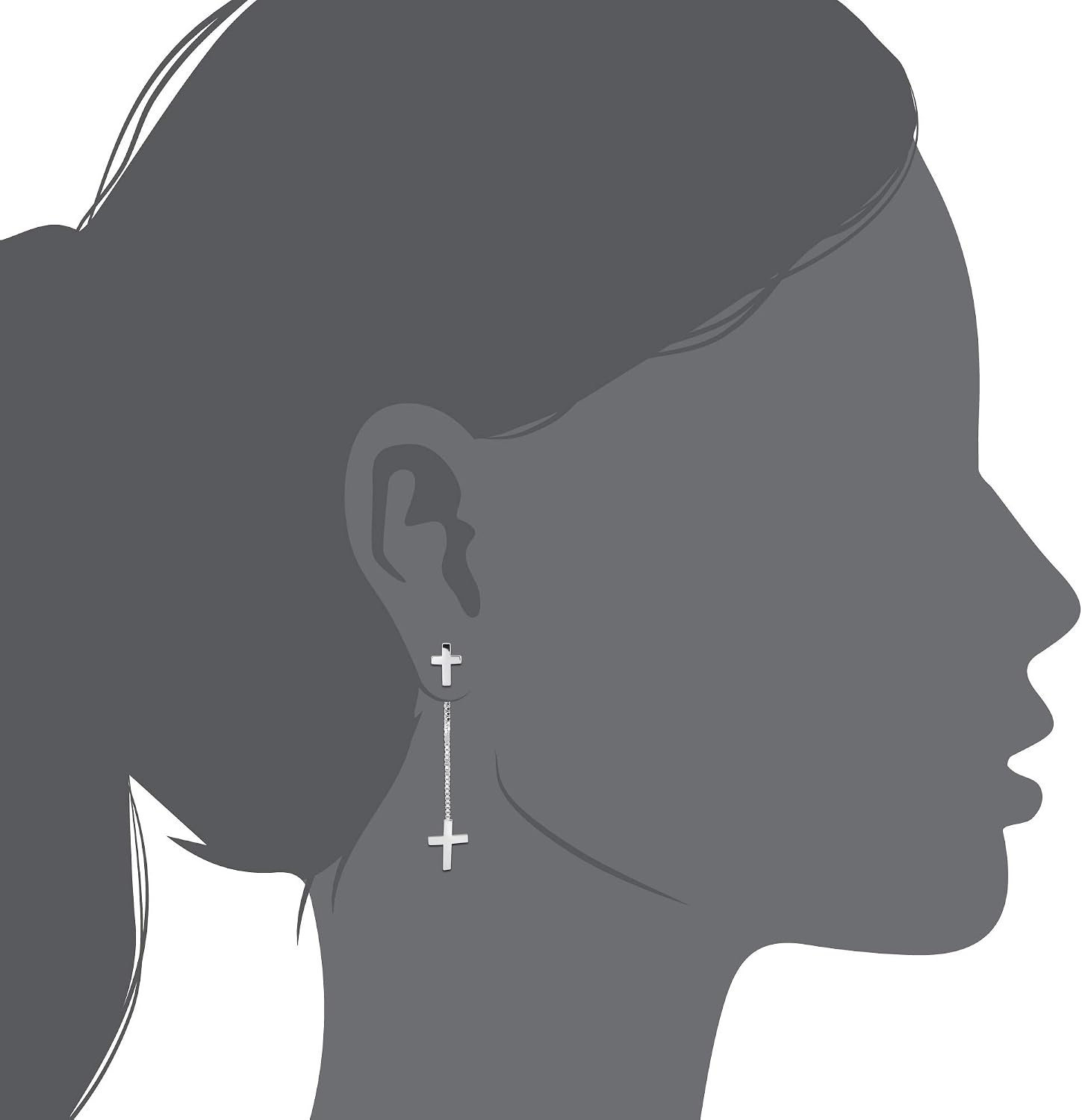 WithLoveSilver 925 Sterling Silver Cross With Long Chain Ear Jacket Stud Earrings