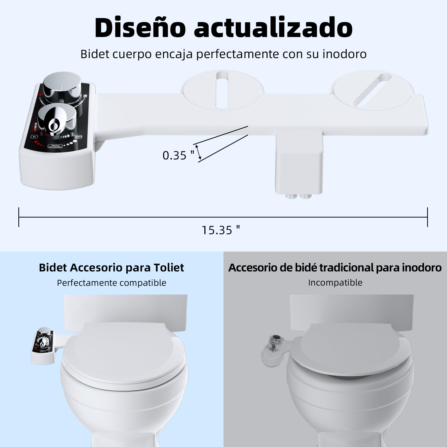 Hibbent Accesorio de asiento de inodoro bidet, bidet pulverizador caliente y frío mecánico no eléctrico, doble boquilla autolimpiante, bidet de rociador de agua fresca para inodoro