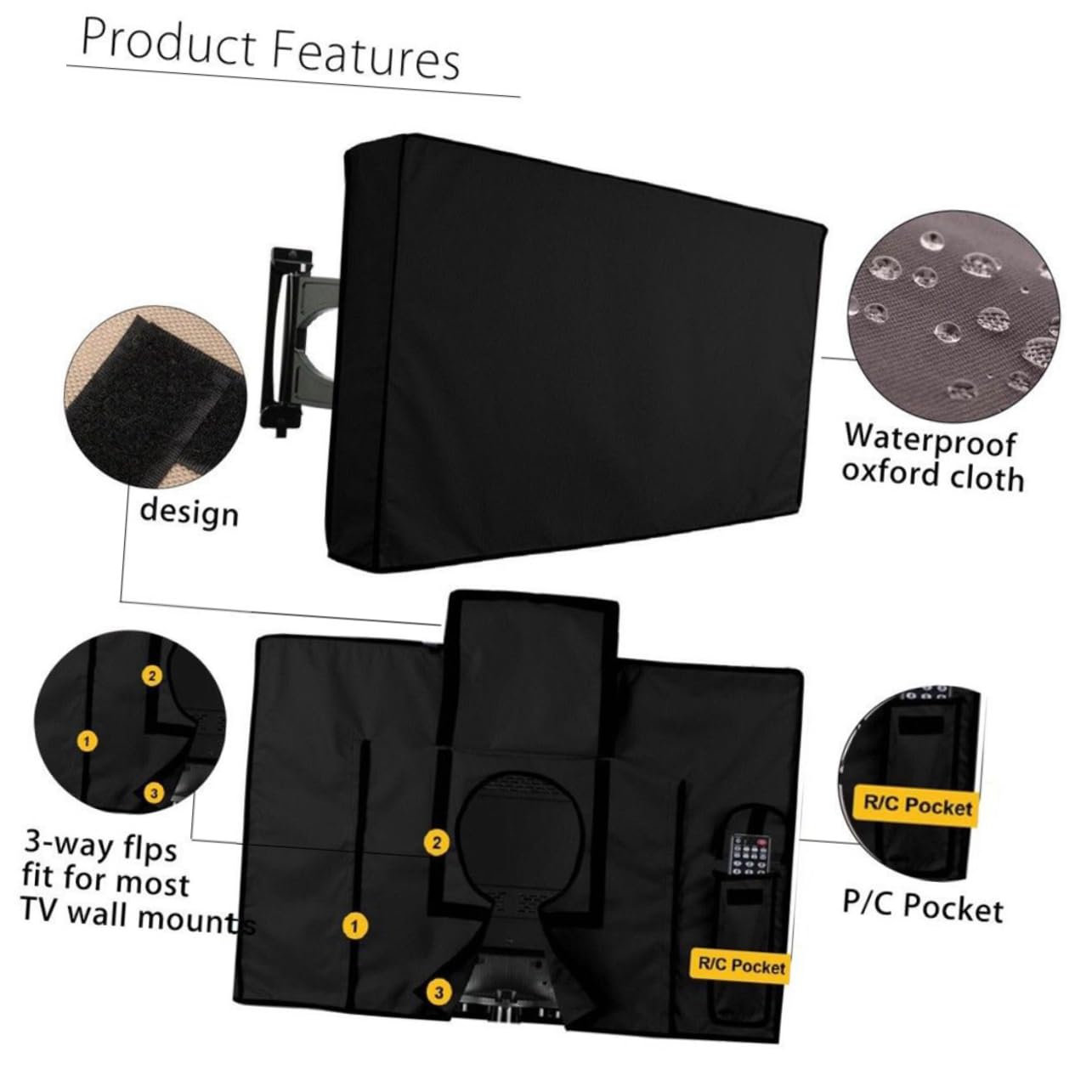 HOMSFOU Funda Tv Exterior Impermeable Resistente a La Intemperie Con PañO Microfibra Gratis Para Televisores Hasta 24 Pulgadas ProteccióN Contra Polvo Lluvia Y Suciedad