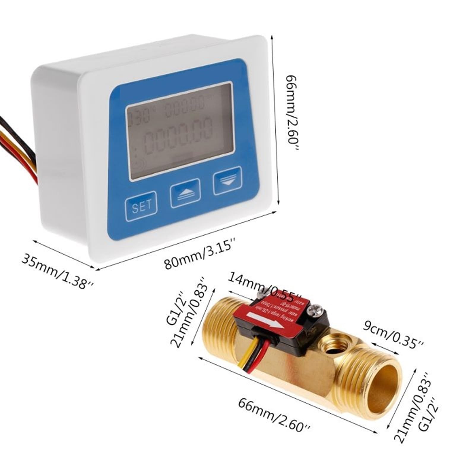 Contador de agua con entrada de latón. Medidor de Sensor de Flujo de Agua con pantalla LCD Digital, medidor de flujo, totámetro, registro de tiempo de temperatura con Sensor de flujo G1/2"