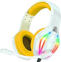 Auriculares para juegos con micrófono para PS4, PS5, portátil, Mac, color amarillo brillante