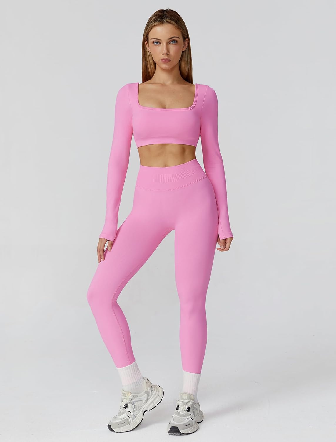 Women's Gym Sets Long Sleeve Open Back Crop Top High Waist Leggings Workout Tracksuit Sets Yoga 2 Piece Outfits - Image 4