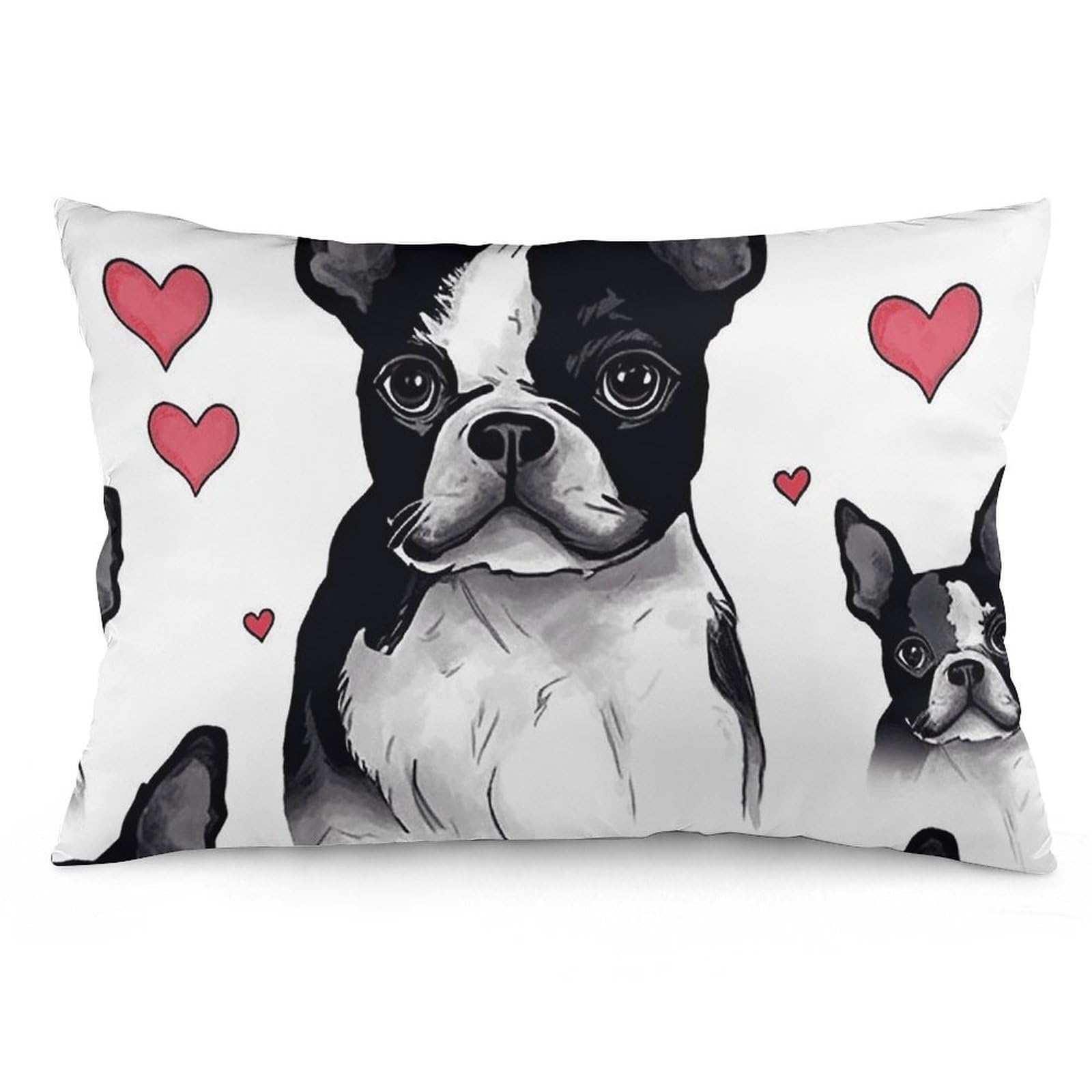 NTVOWPZO 2 Pack Decoration Throw Pillow Covers 12 "x20 Pillowcases Covers Boston Terrier Heart Dog Pillowcases Modern Farmhouse Home Decor Sofa Cushions Covers for Couch Bed Living Room