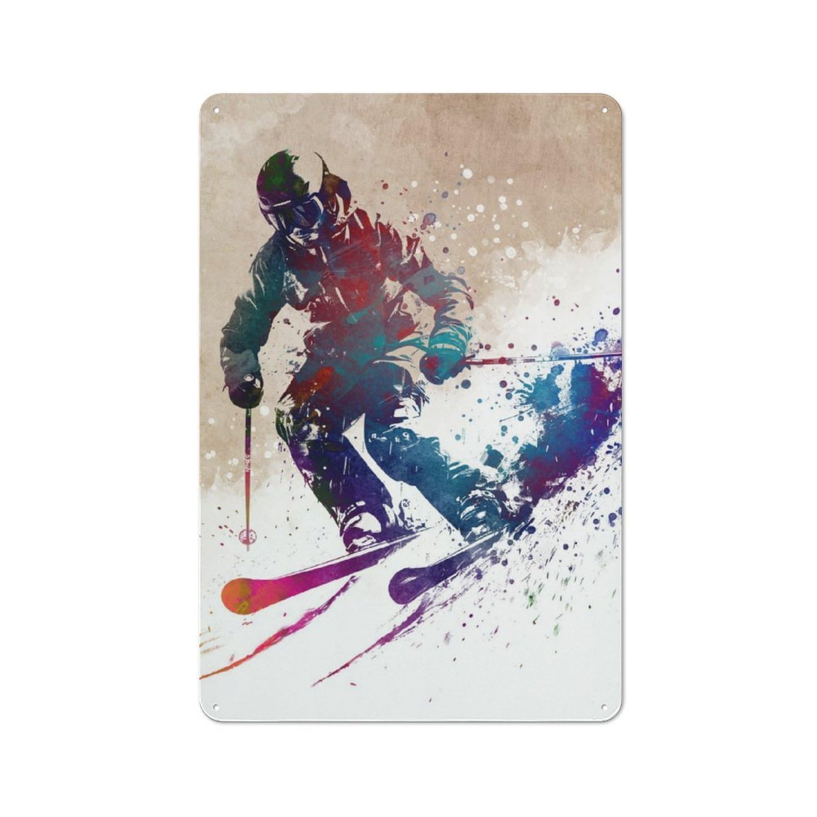 Junmoney Ski Sport Art Rustic Tin Sign 30X20cm For Living Room Or Hallway, A Metal Wall Feature For Living Rooms And Hallways