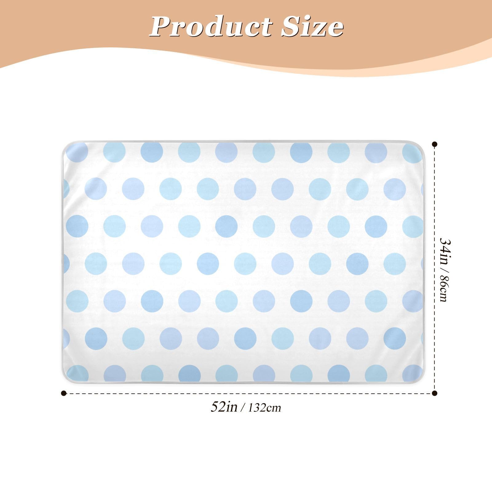 Cute Blue Polka Dot White Waterproof Mattress Pad, Large, Mattress Protection Pad, Washable Reusable Incontinence Pads for Women
