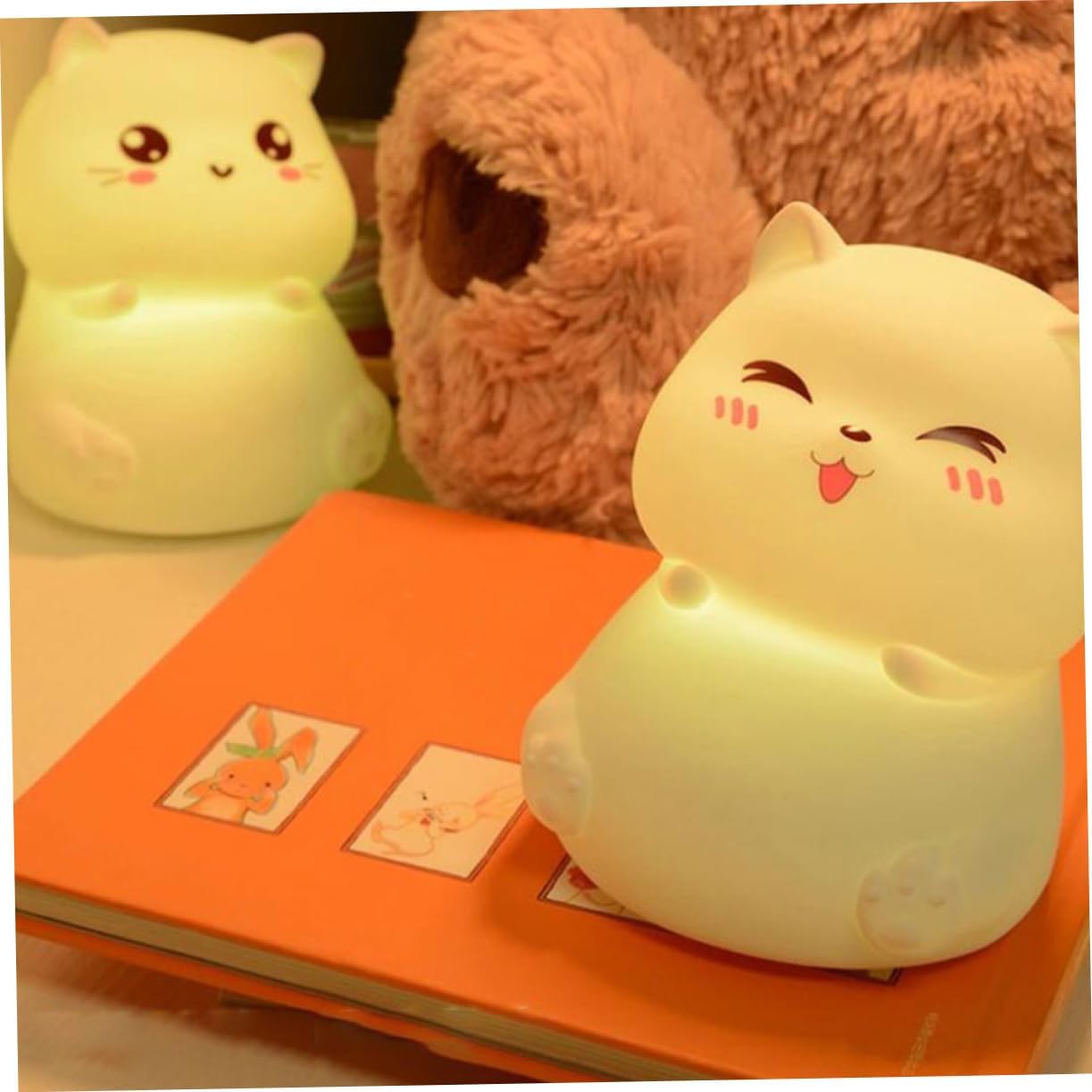DOITOOL 3pcs Adorable Cat Night Light Rechargeable Led Cartoon Table Lamp for Bedroom Nursery Boys and Girls Soft Glow for Control for Friends Family
