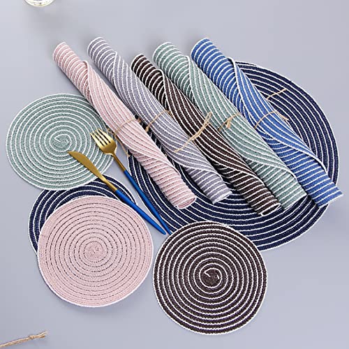 Set de table rond de qualité supérieure en coton tissé marron - 6