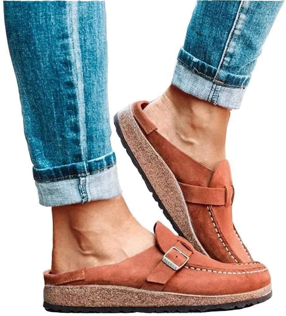 RXZCHH Sandalias para Mujer Zuecos de Verano Zapatillas Planas Zapatillas para Caminar con Punta Cerrada Zapatos de Barco para Mujer Zapatos de cuña con Soporte para Arco Plano Informal para