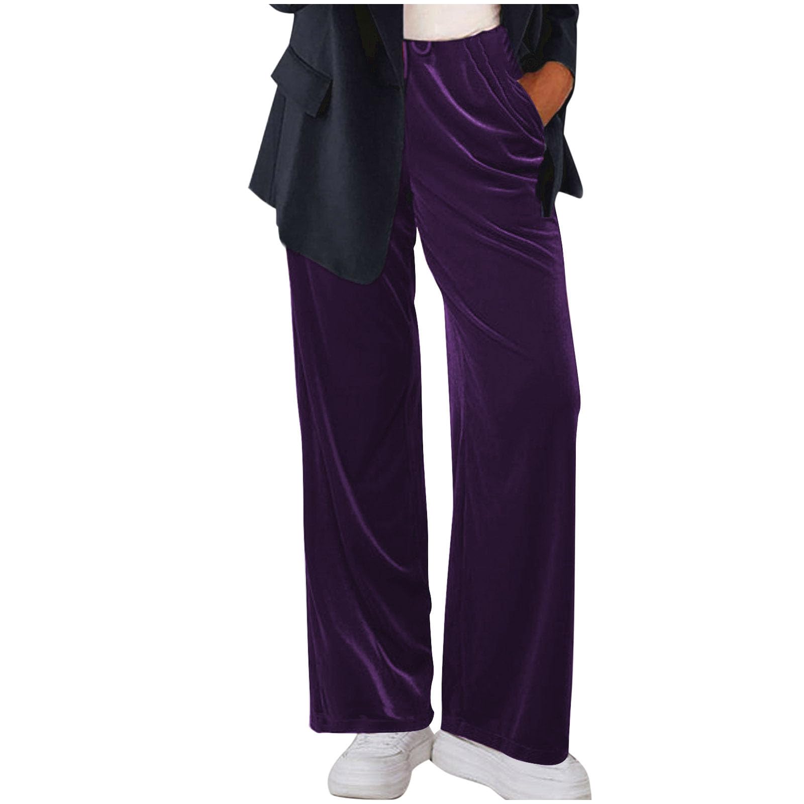 TANGNADE Women Velvet Pants Soft Wide Leg Velour Trousers Ladies Casual Lounge Pant with Pockets Business Clothes