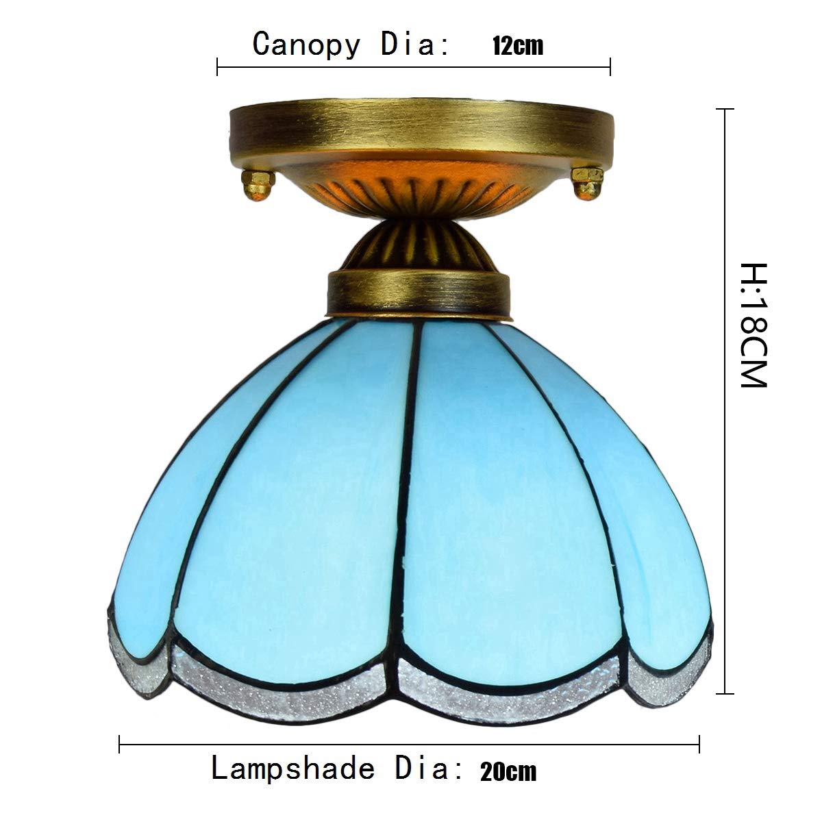 Illuminazione da soffitto con vetri Tiffany da 20,3 cm per corridoio, balcone, luce blu mediterranea piccola