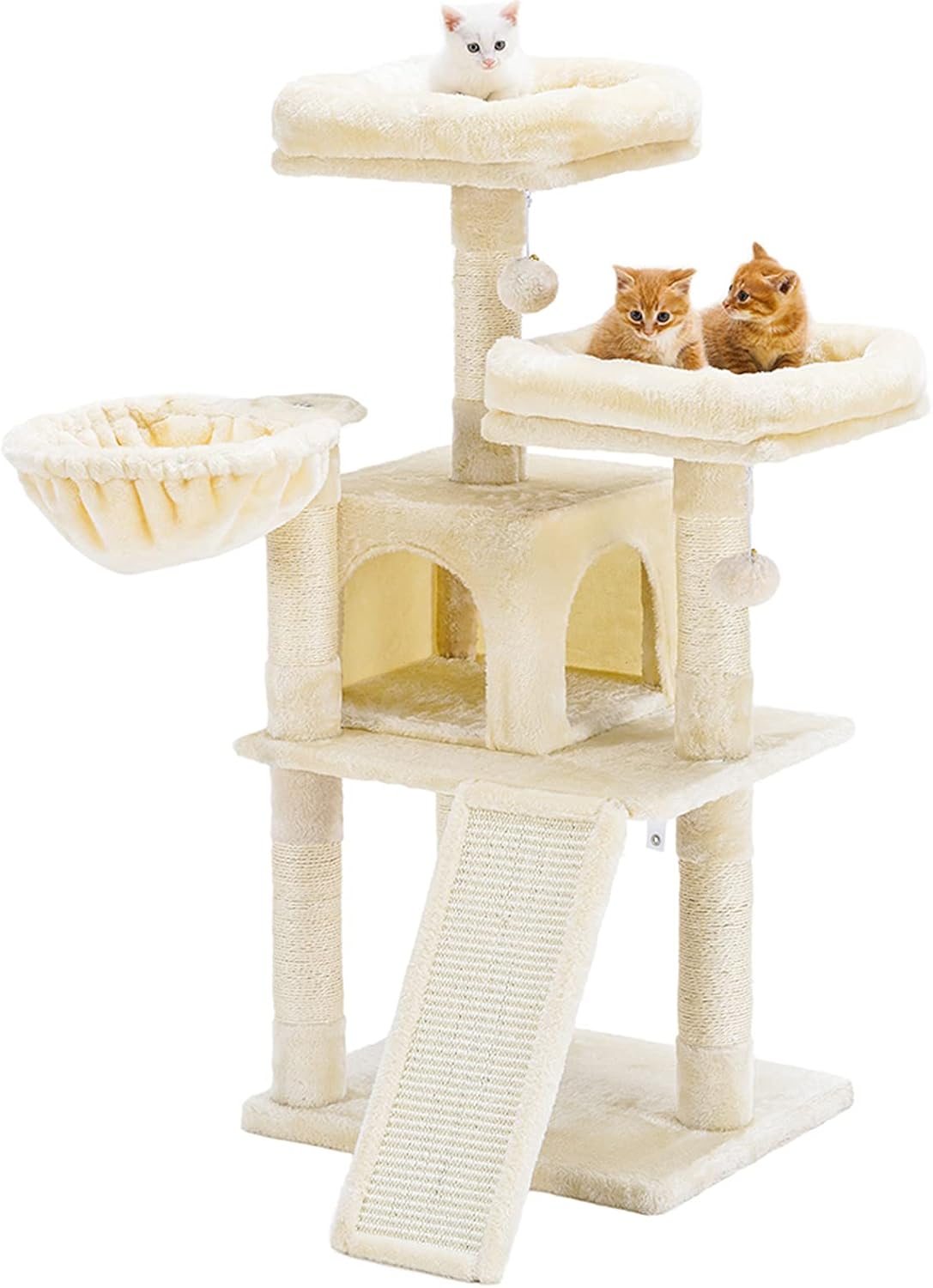 Hey-brother Cat Tree,Cat Tower with Scratching Board,Multi-Level Cat Condo with Basket,Beige MPJ009M