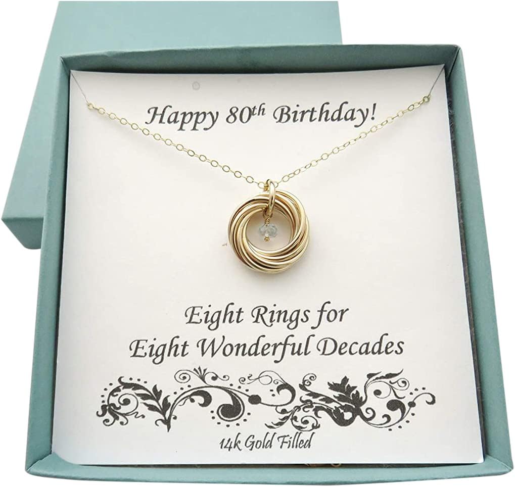 80th Birthday | Gold Birthstone Necklace | 80th Birthday Gifts for Women