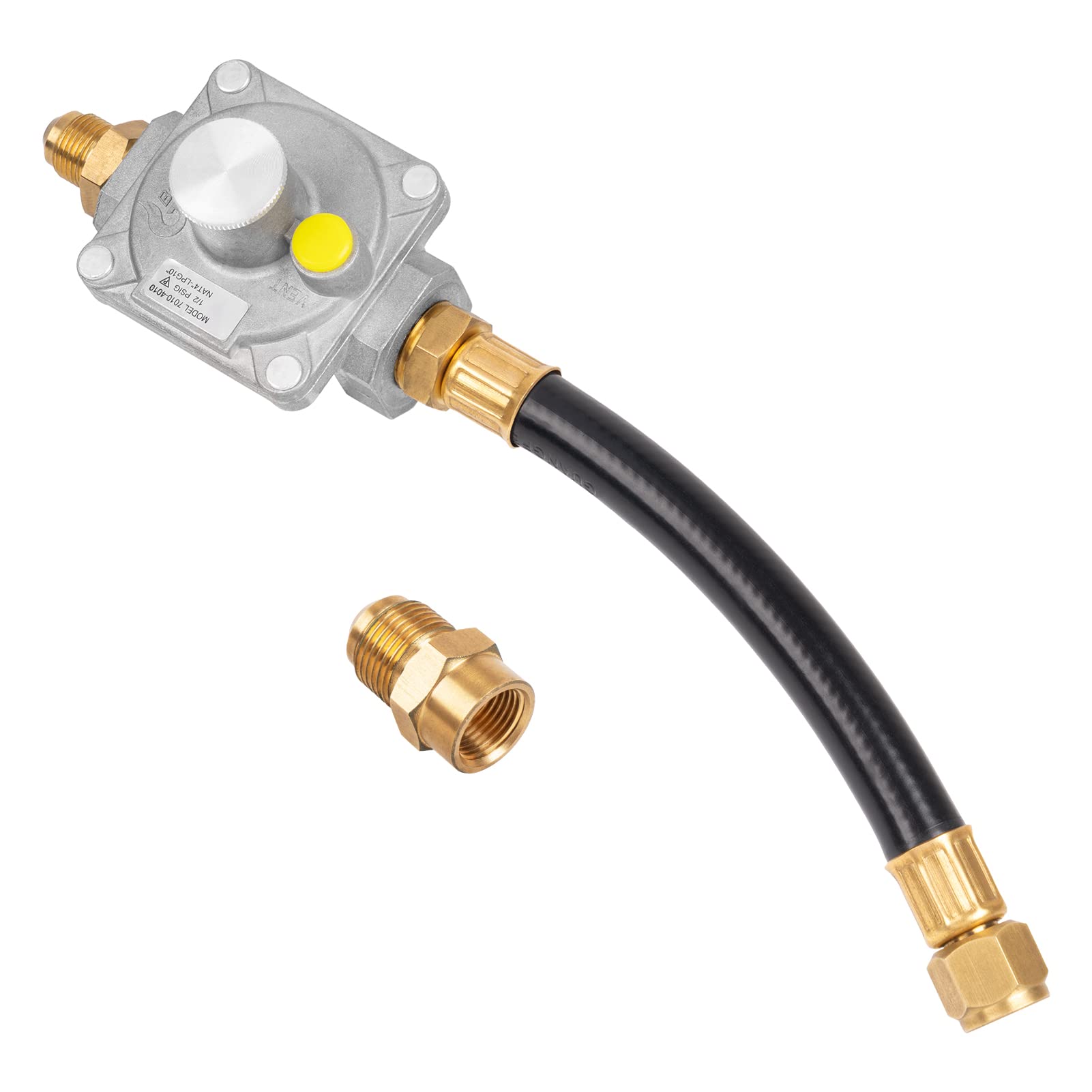 GASPRO Natural Gas Pressure Regulator, 1/2 PSIG Inlet Pressure & 4" W.C. Outlet Pressure, for Grill, Fire Pit, Stove and More | 1/2" Male Flare x 3/8" Female Flare Adapter Included