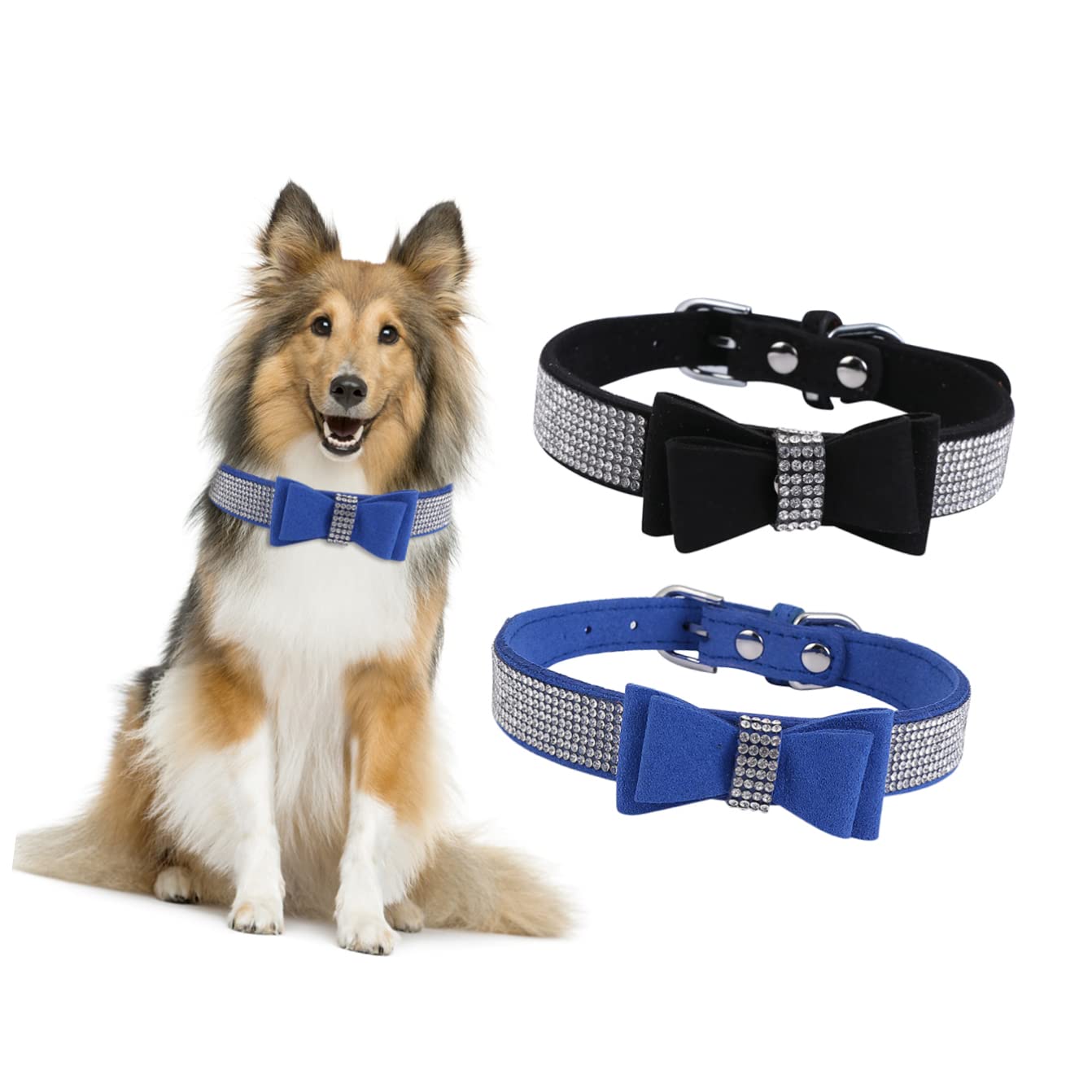Mipcase 3pezzi Collare Per Animali Domestici Con Fiocco Decorativo Catena Per Collo Pet Resistente Accessorio Elegante Per Cani e Gatti Nero Xl