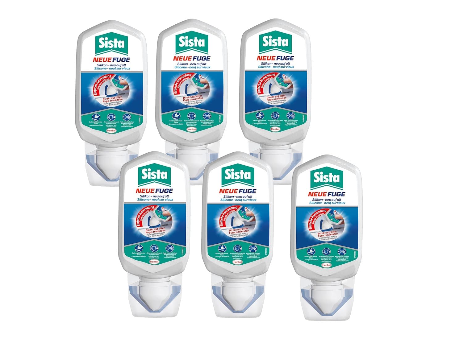Sista Silikon Neue Fuge, Blisterkarte, grau, 6x 80ml | Frische Fugen in Grau – für Bad, Küche & Feuchträume geeignet