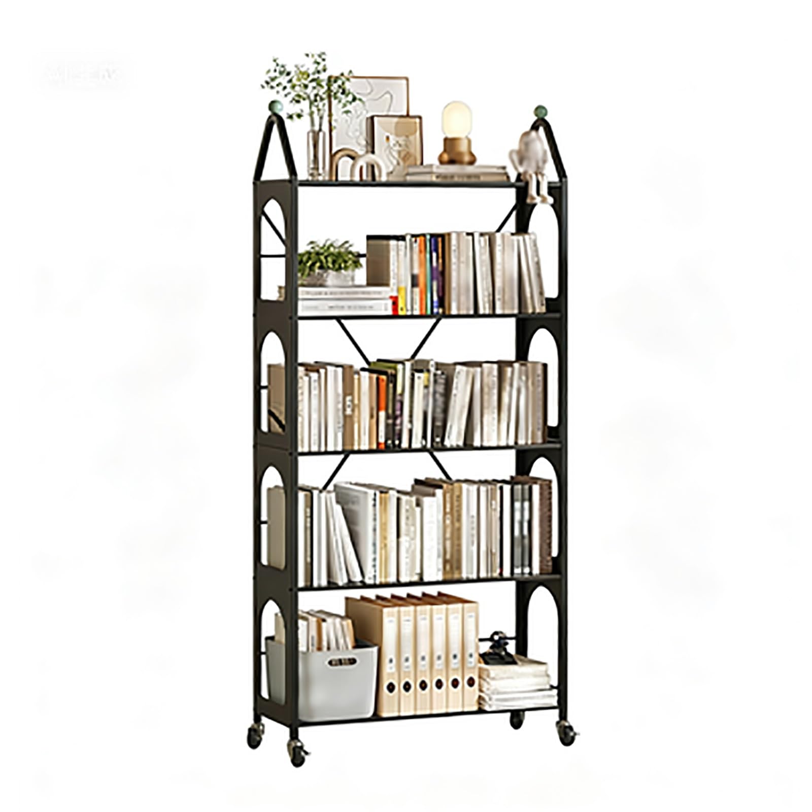 Étagère À roulettes 5 Niveaux en Acier, Rayonnage Freestanding Étroit Heavy Duty pour Cuisine Bureau Chambre Garage(Black,19.6in/50cm)