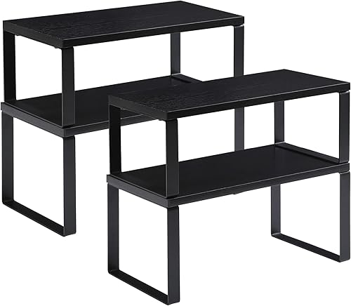 YMYNY Cabinet Shelf Organizer, Extendable Spice Racks Set of 4, Kitchen Counter Shelves, Stackable, Wood, Cupboard Organizer for Dishes, Seasoning,