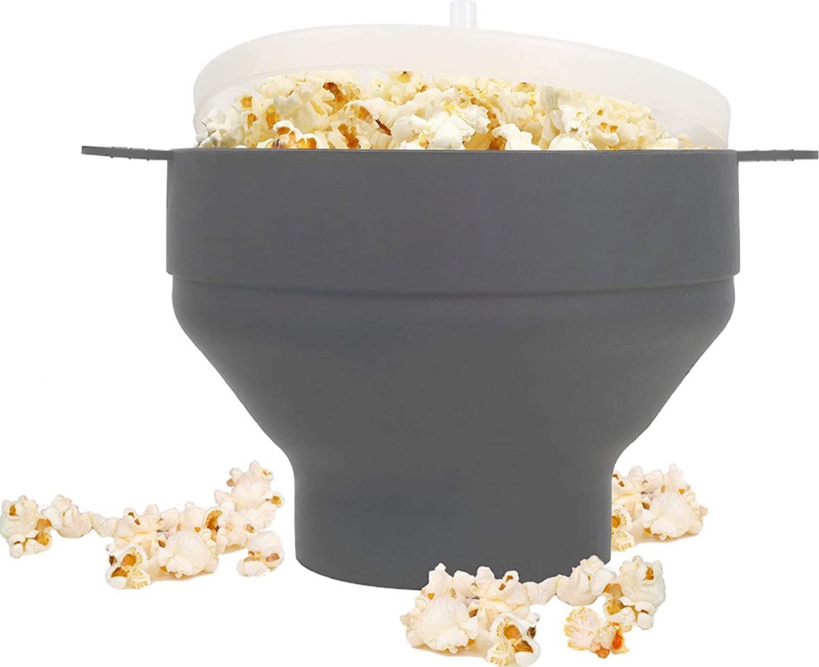 The Original Microwaveable Silicone Popcorn Popper, BPA Free, Large Collapsible Microwave Popcorn Maker Bowl with Handles and Lid, Hot Air Popper with No Oil Required, Dishwasher Safe (Gray)