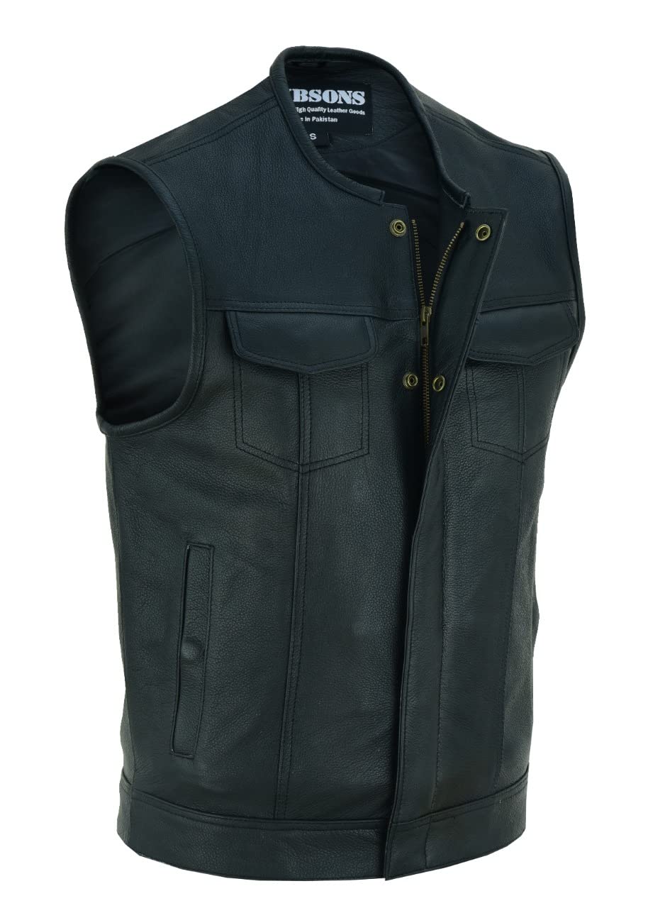 SOA Collarless Leather Biker Club Style Vest