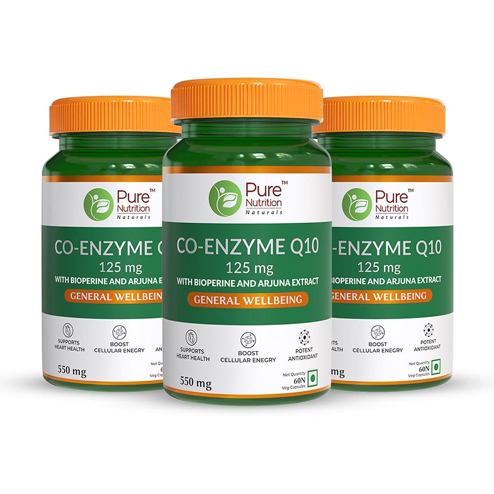 Pure Nutrition Bio Coenzyme Q10 125mg (60 x 3) 180 Veg Capsules, High Absorption CoQ10 Supplement with Bioperine® & Arjuna Extract for Heart & Brain Health, Boosts Cellular Energy, Immunity, Male Fertility (B09DX916SK) Amazon Price History, Amazon Price Tracker