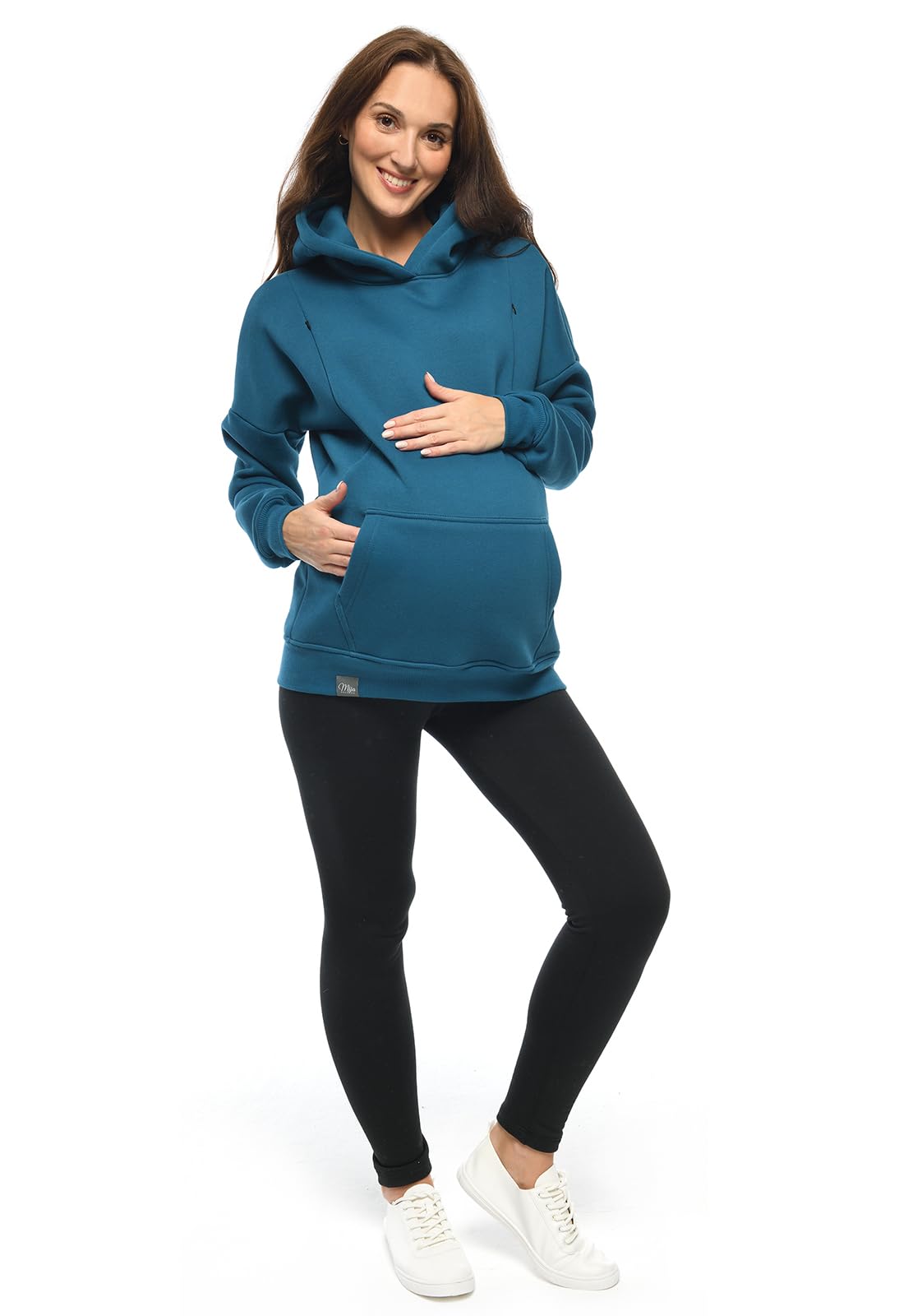 MijaCulture Moda ciążowa 2 w 1 sweter do karmienia i sweter ciążowy top do karmienia Molly M001 (M, petrol)