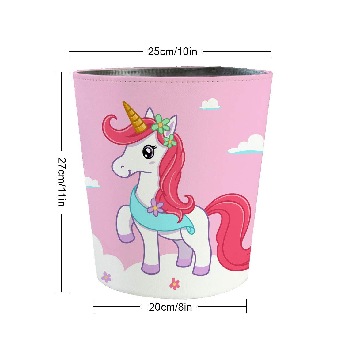 10L/2.64 Gallon Trash Can, Decorative Waste Basket, PU Leather Waste Paper Basket, Waterproof Garbage Can for Bathroom, Bedroom, Office, Kitchen and Living Room - Unicorn-2