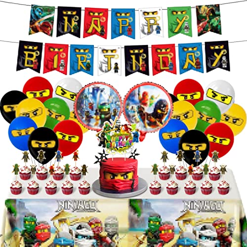 Juego de Globos de Cumpleaños Niños,Decoraciones de Cumpleaños para Niños,con Pancarta,Mantel,Decoraciones para Pasteles de Cumpleaños Cover