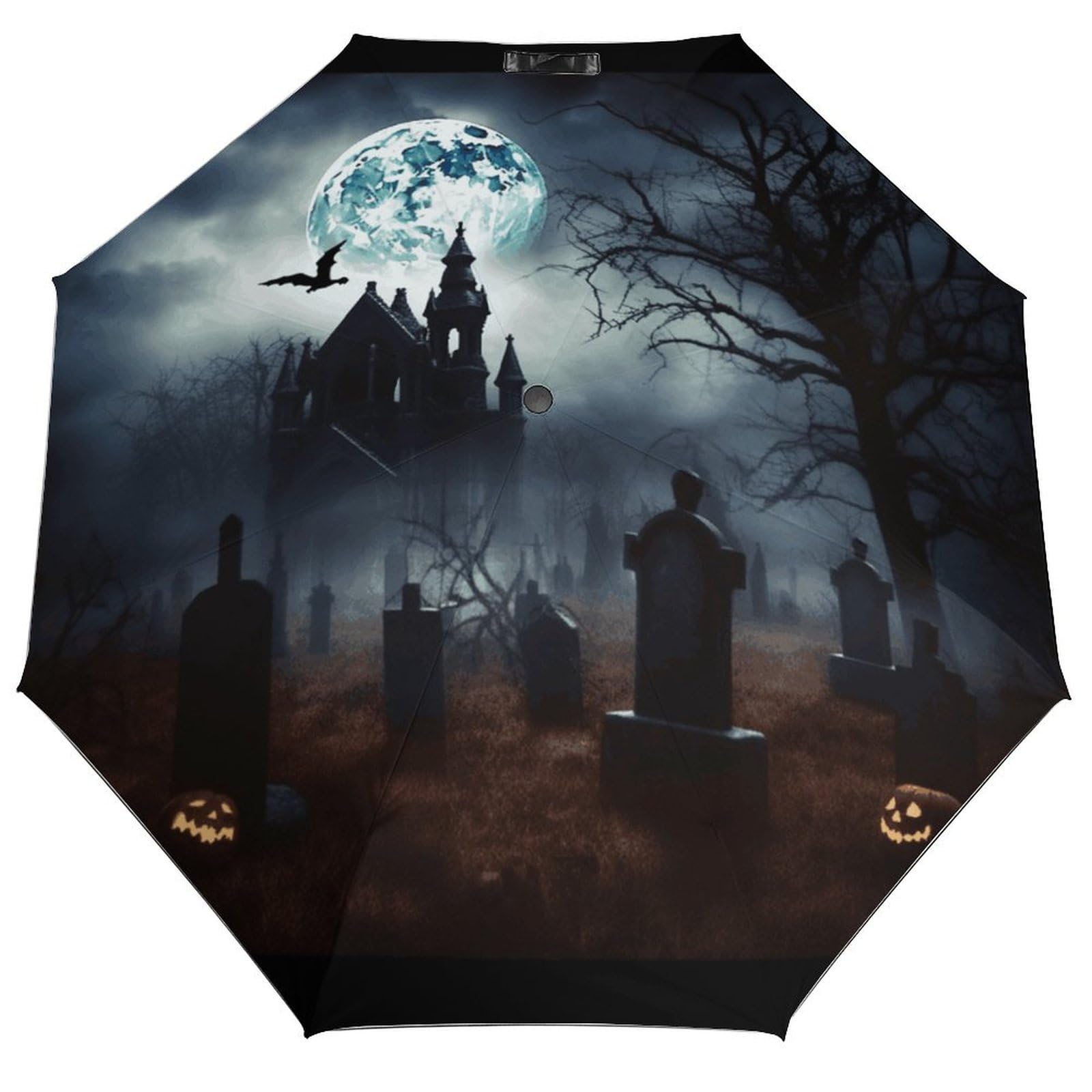 ADASGHBY Windproof Travel Umbrellas for Rain Auto Open Close Folding Rain Umbrella Gothic Happy Halloween Portable Umbrella for Travel