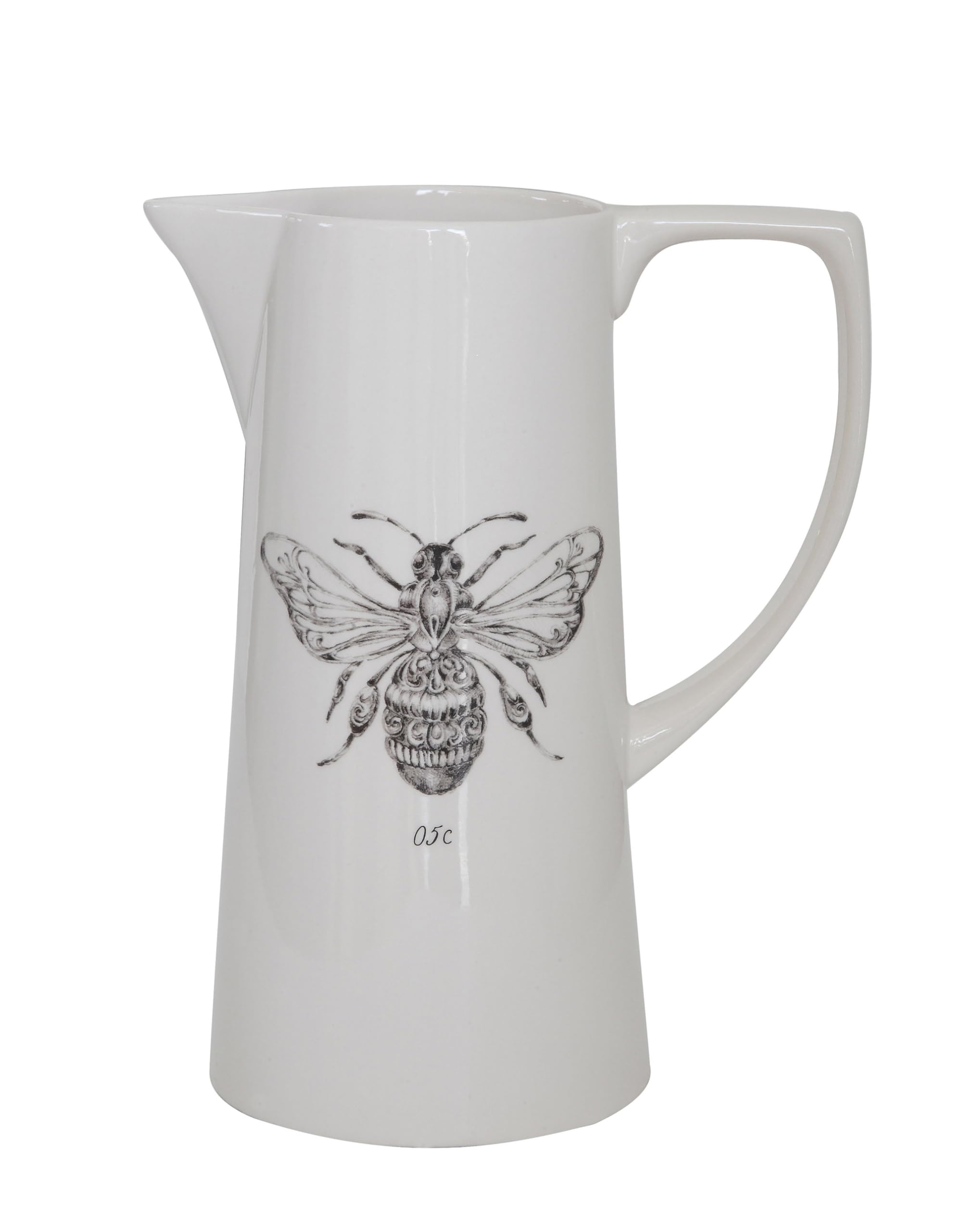 White Ceramic Pitcher with Bee Image