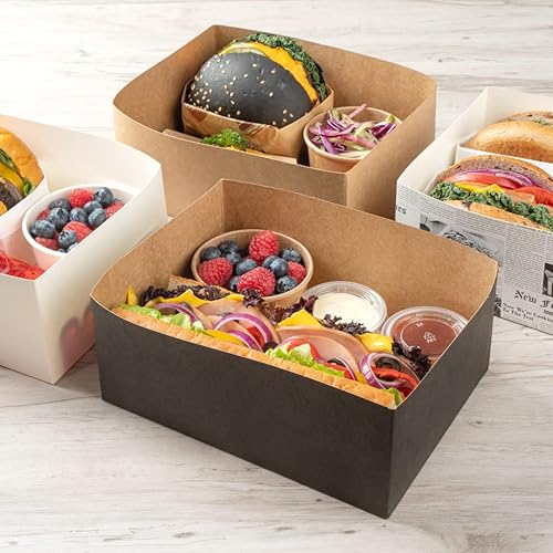Miniatura 12 de Restaurantware Bio Tek - Bandejas de hamburguesas de 8.4 x 6 x 3.5 pulgadas, 100 bandejas de papel desechables para alimentos, bandejas de papel