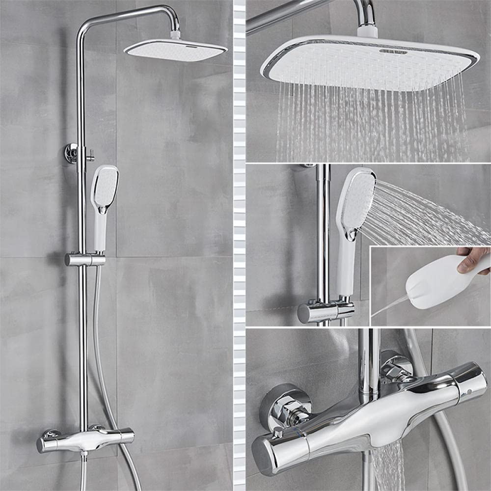 Yniyujkl Chrome Bathroom Thermostatic Shower Faucet Rain Shower Mixer Tap Wall Mounted Bathtub Faucet Shower System Bathroom Shower Set-Black,