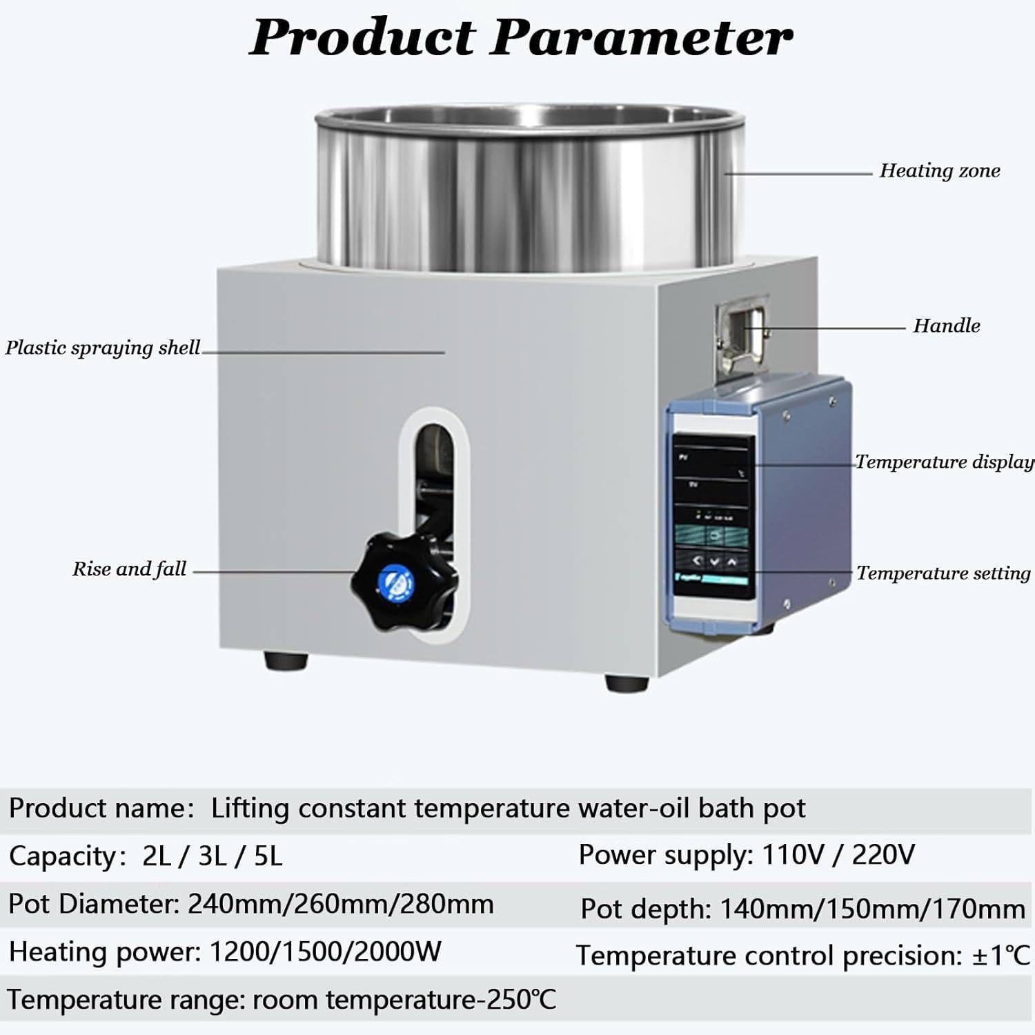 Bagno d'acqua termostatico digitale da laboratorio, tipo di sollevamento con rivestimento in acciaio inossidabile, display a LED, controllo preciso della temperatura per esperimenti di chimica