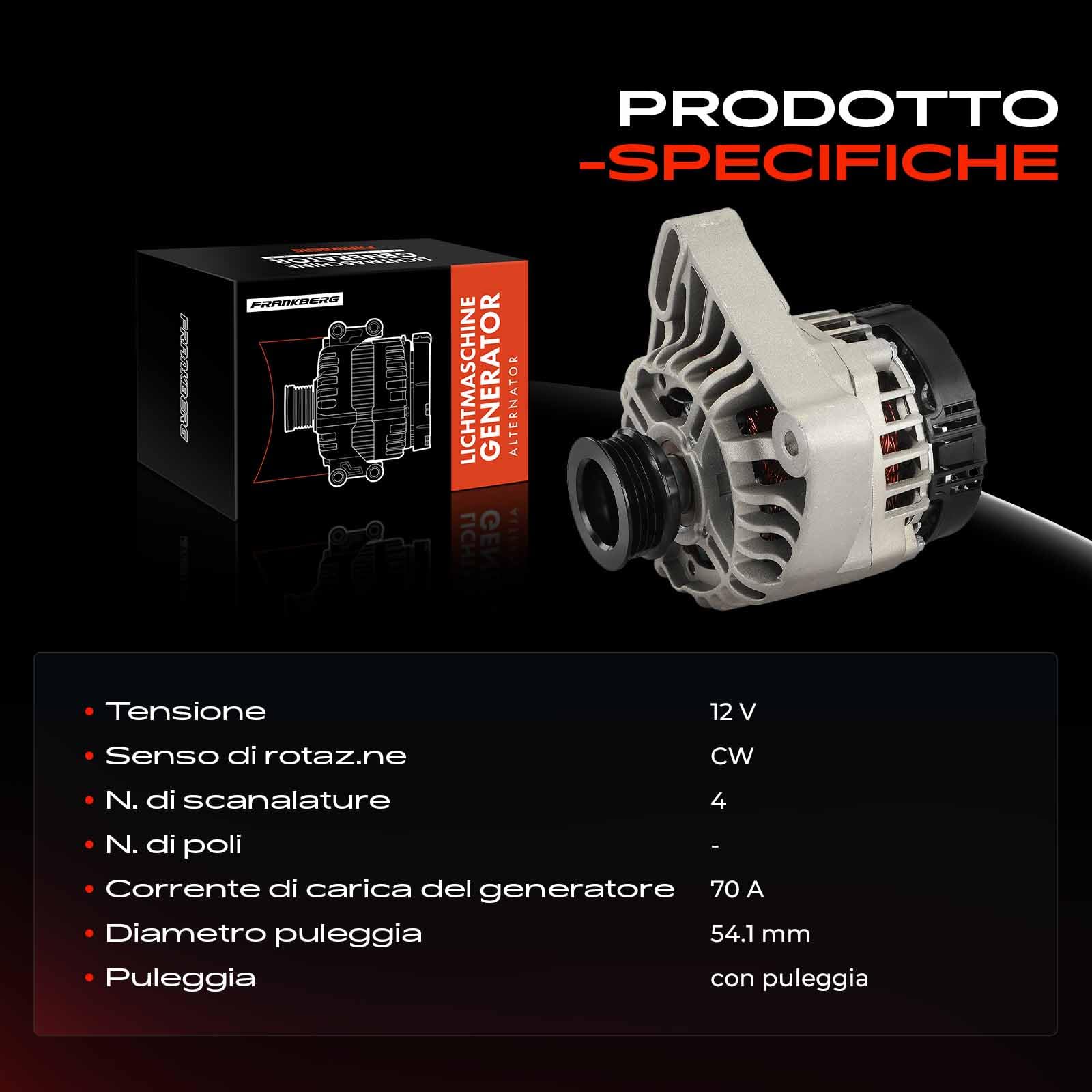 Frankberg Generatore Alternatore Benzina Compatibile con 500 312 1.2L KA RU8 1.2L Punto Evo 199 1.2L 169 1.2L Punto Furgone/Compatto 188 1.2L Replace# 9S5110346AB