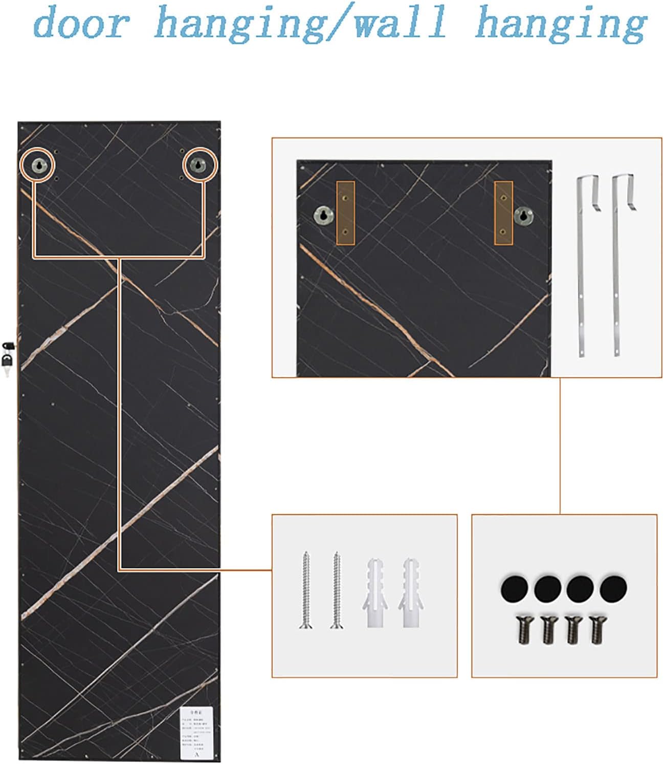 Jewelry Cabinet Box Armoire, Lockable Wall Door Mounted Hanging Jewelry Armoire Organizer, with Built-in Full-Length Mirror (B1 Door Right Open)