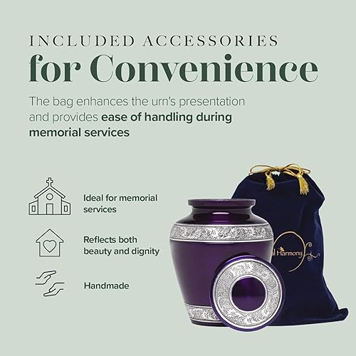 Miniatura 38 de Eternal Harmony Urna grande para cenizas, urna de cremación masculina y femenina para cenizas humanas con acabados elegantes, sello seguro y bolsa
