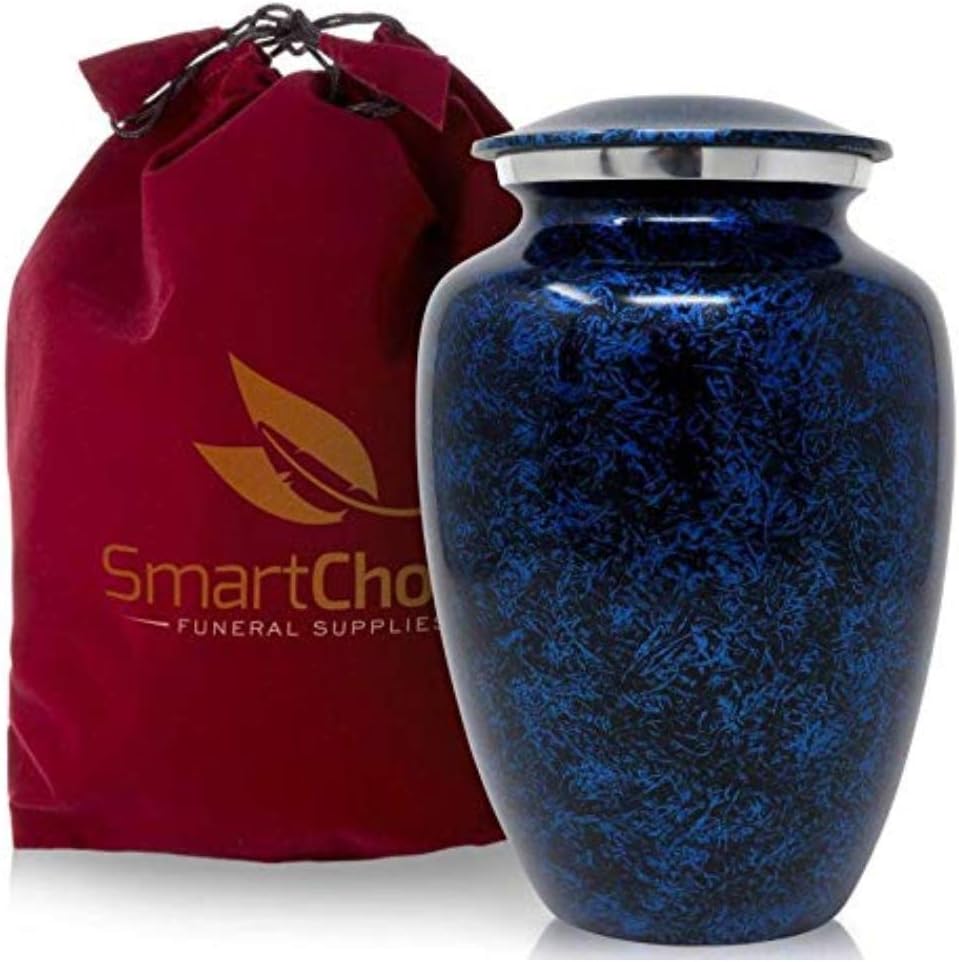 SmartChoice Cremation Urns for Human Ashes Adult - Handcrafted Funeral Memorial Ashes Urn Forest Blue Cremation Urn