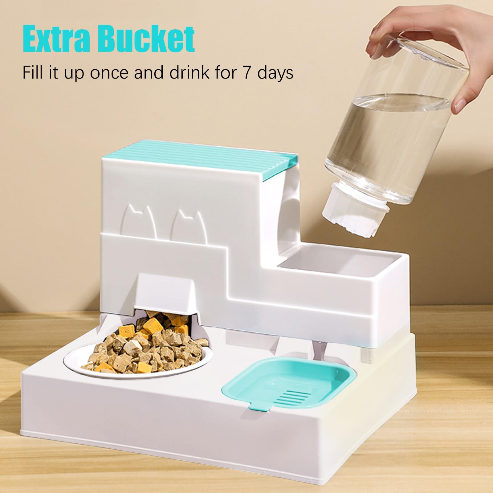 Dispensador de croquetas para gatos, dispensador automático de alimentos por gravedad, con cuenco de comida para animales, fácil de limpiar, fácil de limpiar (A azul)