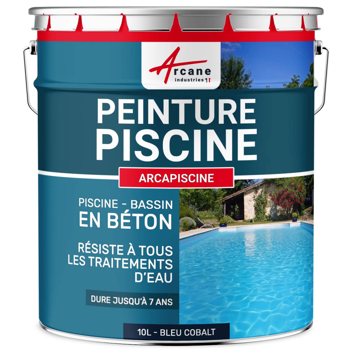 ARCANE INDUSTRIES Peinture piscine béton - Peinture hydrofuge pour bassin en ciment ou béton | Haute résistance sel & immersion | ARCAPISCINE pour piscines - 10 L Bleu Cobalt - RAL 5013