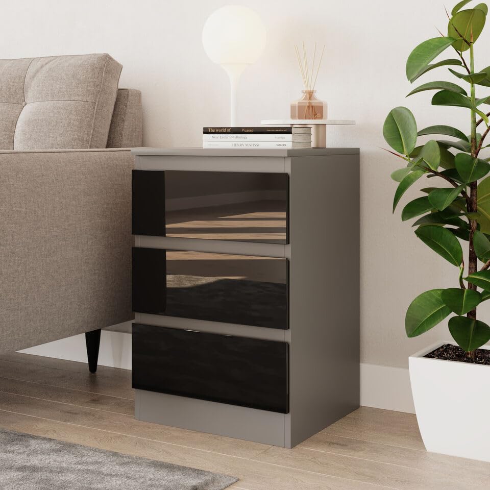 URBNLIVING 62cm High Gloss Bedside Chest of Drawers - 3 Drawer Bedroom Storage Cabinet with Smooth Metal Runner - Modern Dresser Bedside Table for Bedroom Living Room Office Hallway — image 1
