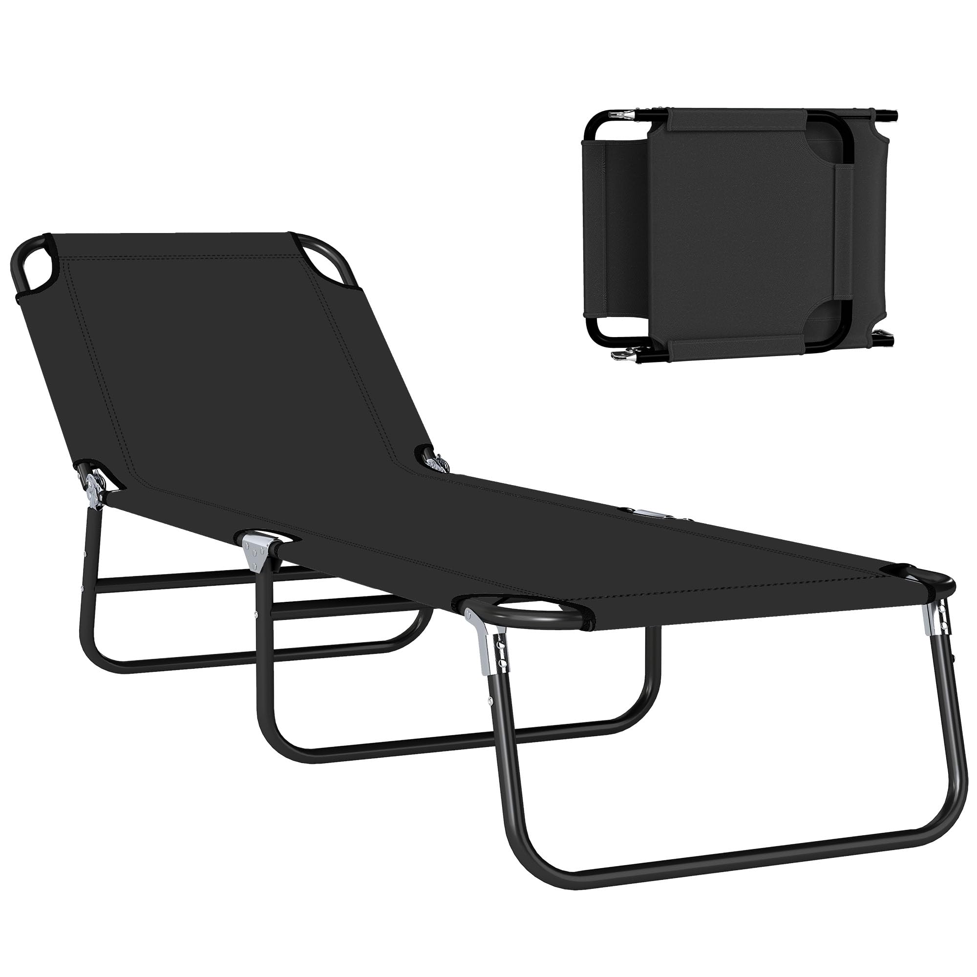 Outsunny Tumbona Plegable Reclinable con Ángulo Ajustable de 5 Posiciones para Jardín Exterior Piscina Terraza Camping Carga 120 kg 188x56x28 cm Negro