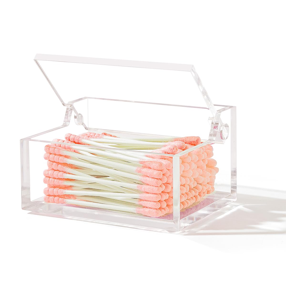 Qtip - Dispensador con tapa, organizador de bolas de algodón, organizador de hisopos de algodón acrílico transparente, soporte cuadrado para almohadillas de maquillaje, estuche de