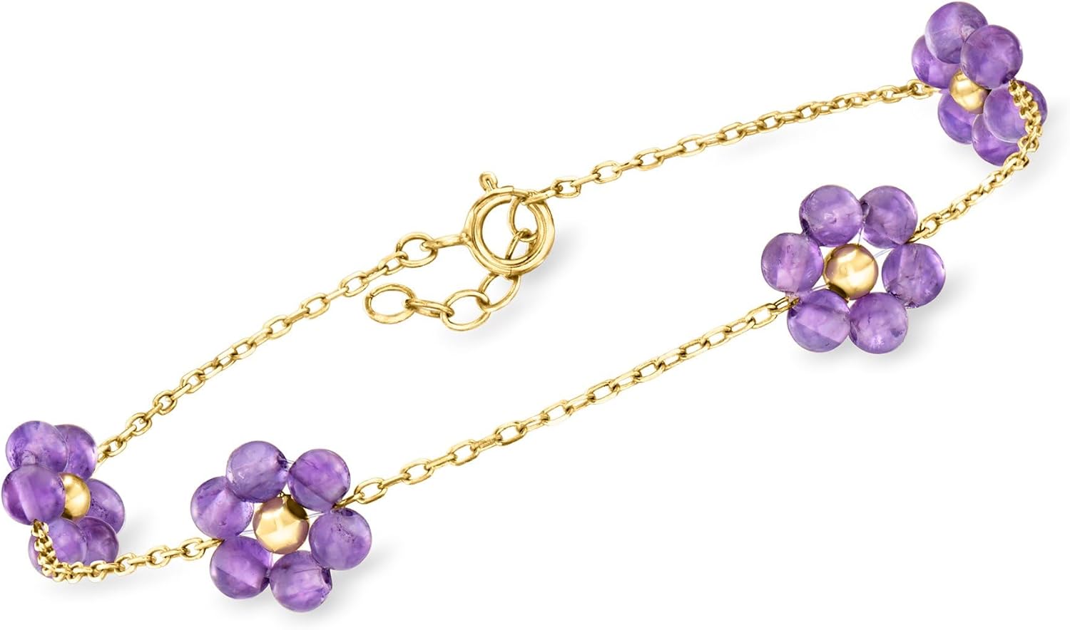 Pure Collection by Ross-Simons 5.00 ct. t.w. Amethyst Flower Station Bracelet in 14kt Yellow Gold