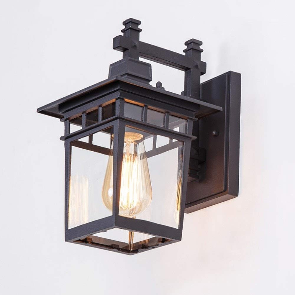 SXSCARKX Apanese Chinese American Minimalist Outdoor Wall Lamp Waterproof JE26/27 Exterior Square Sconce Staircase Door Aisle Balcony Garden Light Brown Courtyard Decoration Porch Lighting
