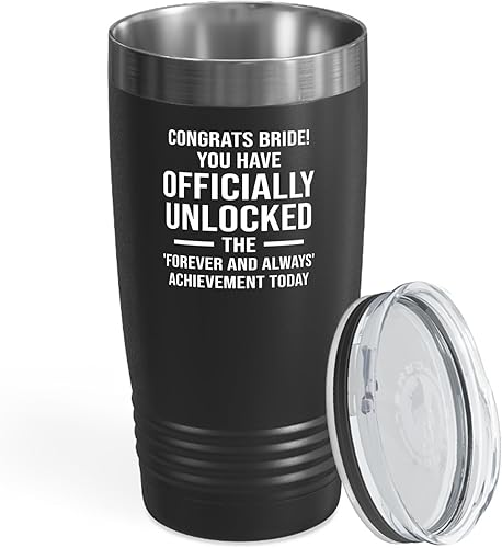 Bride Tumbler 20oz Black -Officially Unlocked - Bride To Be Gifts Bridal Shower Wedding New Bride Mr Mrs Bachelorette Party Fiancee Newly Engaged