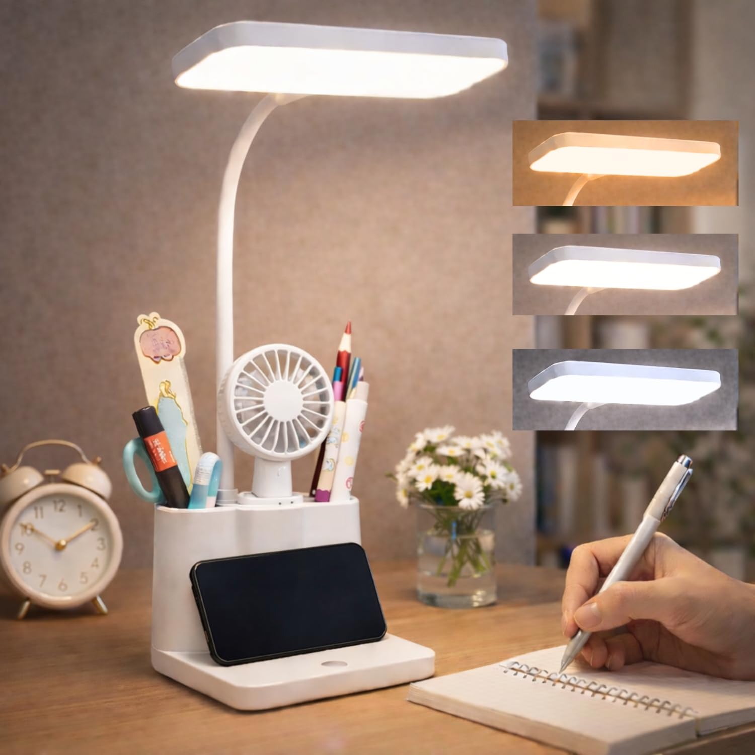 One94Store 3-in-1 LED Desk Lamp with Pen & Phone Holder – USB Rechargeable Study Lamp with Touch Sensor, 3 Light Modes, Eye Protection & Warm White Night Light for Bedroom, Office & Home
