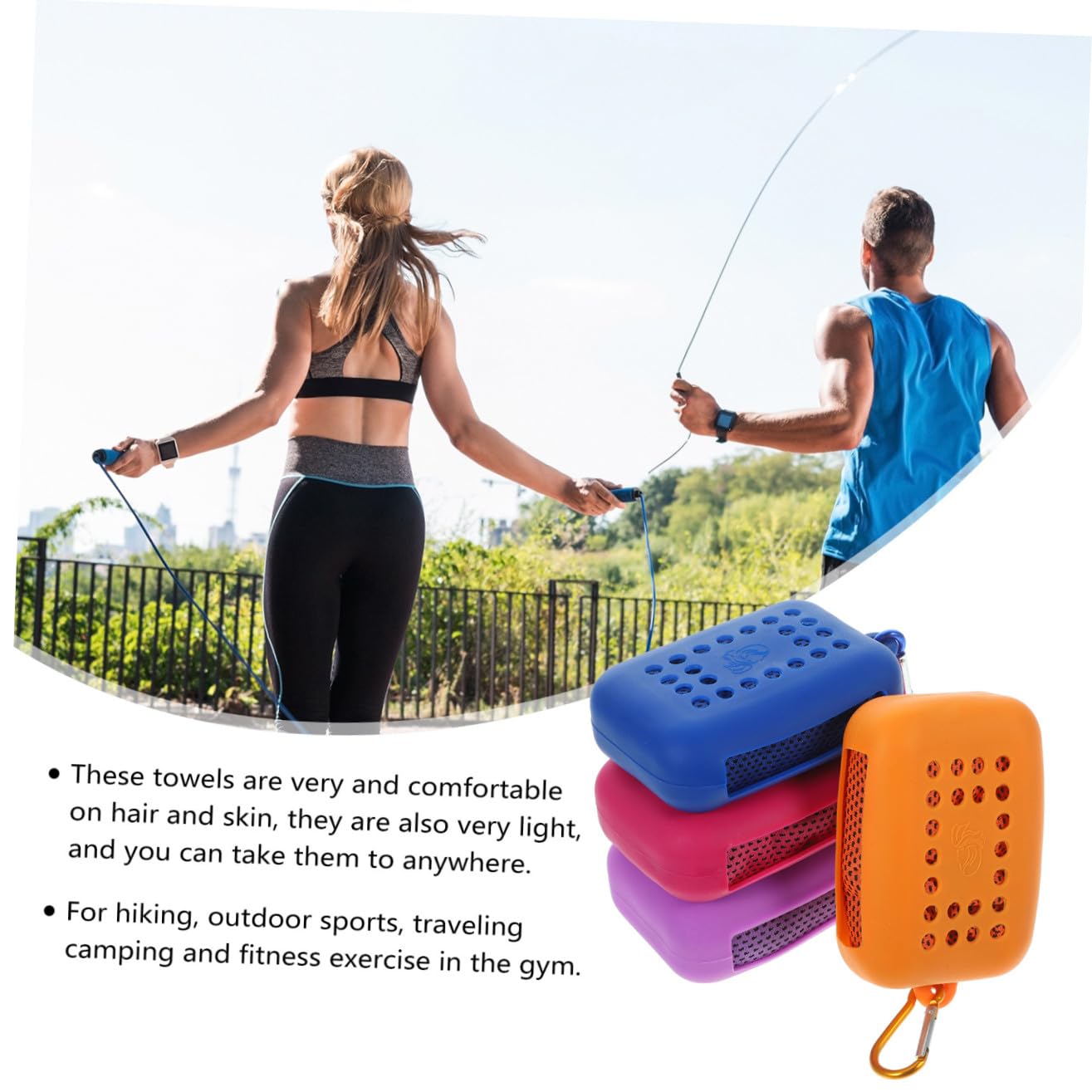 WOONEKY Lot de 4 serviettes de glace en polyester avec housse en silicone - Serviettes rafraîchissantes à séchage rapide et très absorbantes pour fitness et yoga dans un étui de voyage pratique