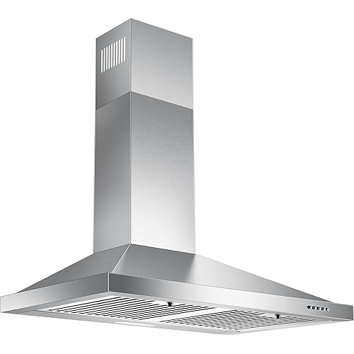 24 Inch Range Hood, Wall Mount Vent Hood in Stainless Steel with Ducted/Ductless Convertible Duct, 3 Speed Exhaust Fan, Energy Saving LED Light, Push Button Control, 2 Pcs Baffle Filters
