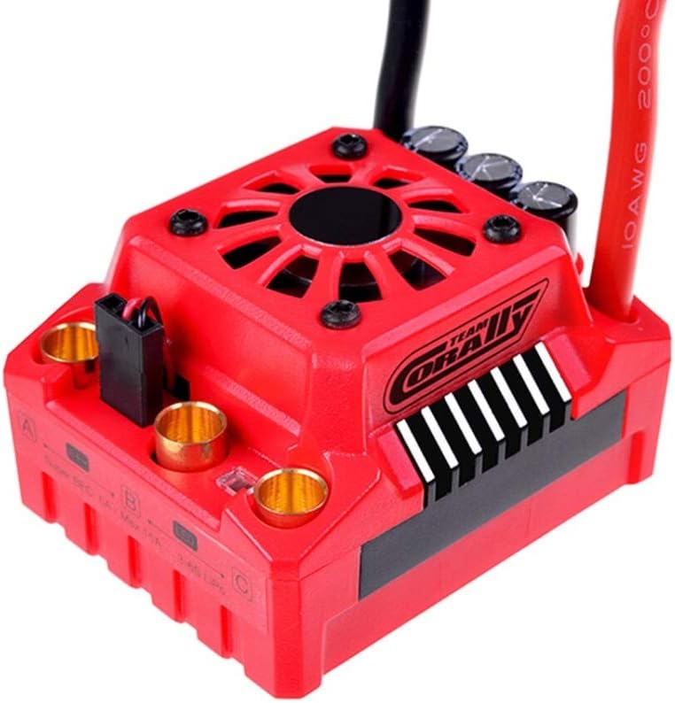 Corally COR54011 TOROX 185A Brushless Speed Controller with red casing, cooling fan, and gold-plated connectors.