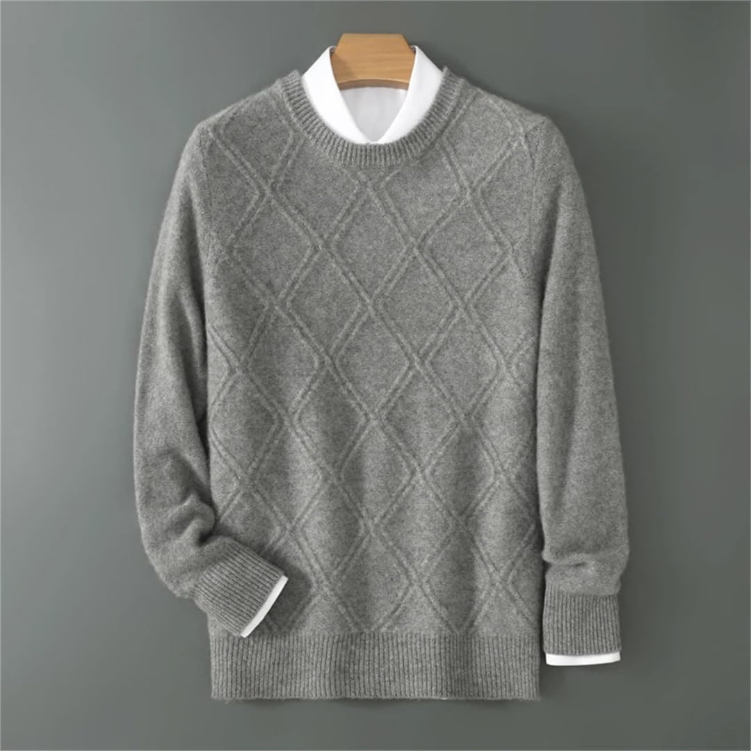 Maglione di cachemire di fondo di affari del maglione del diamante di lana del collo rotondo degli uomini di inverno