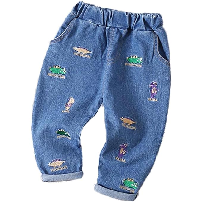 Hopscotch Boys Cotton and Spandex Printed Jeans in Blue Color